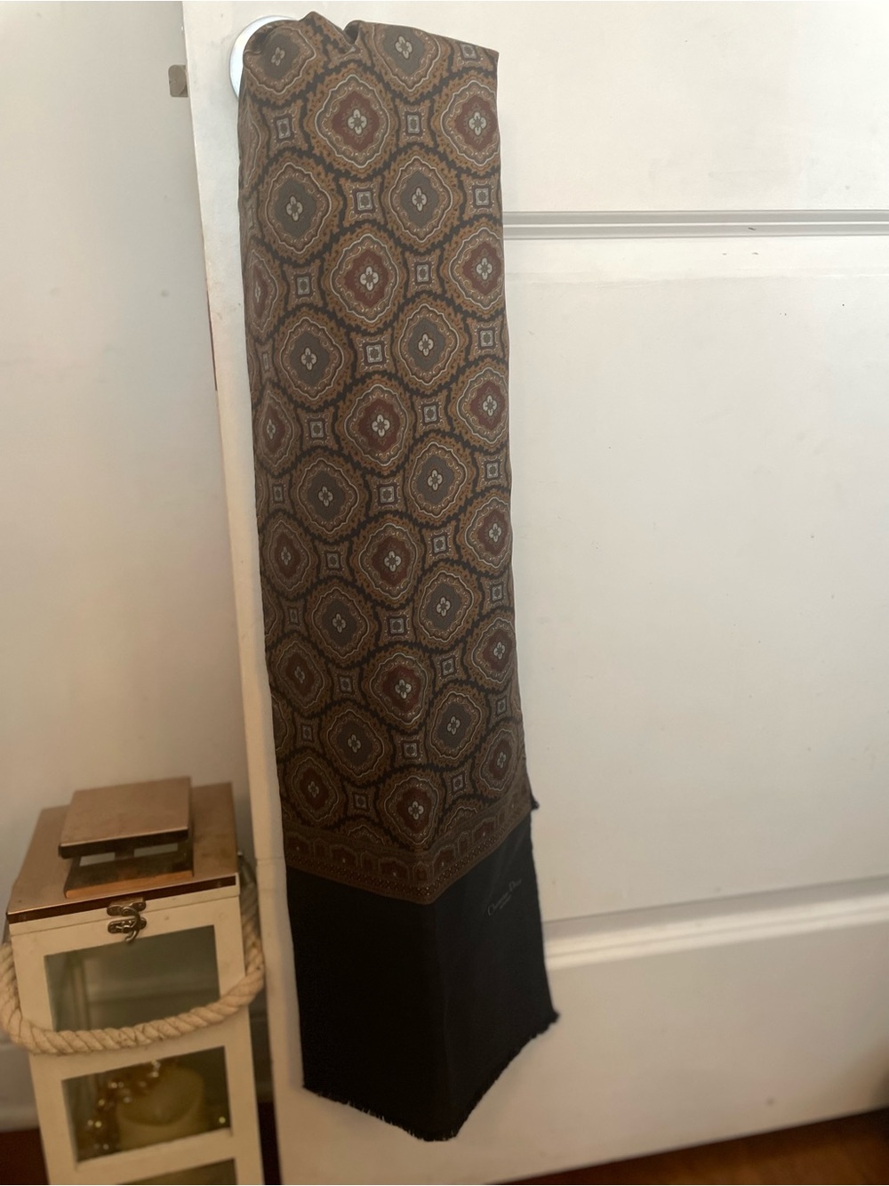 Dior Monsieur Black Scarf with Brown Patterned Trim